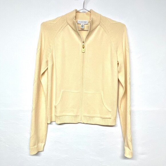 St John Sport pale yellow zip front wool/rayon cardigan Small Petite luxury - Picture 1 of 5